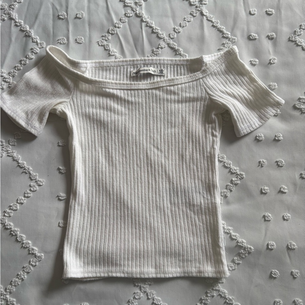 White Ribbed Off-Shoulder Top